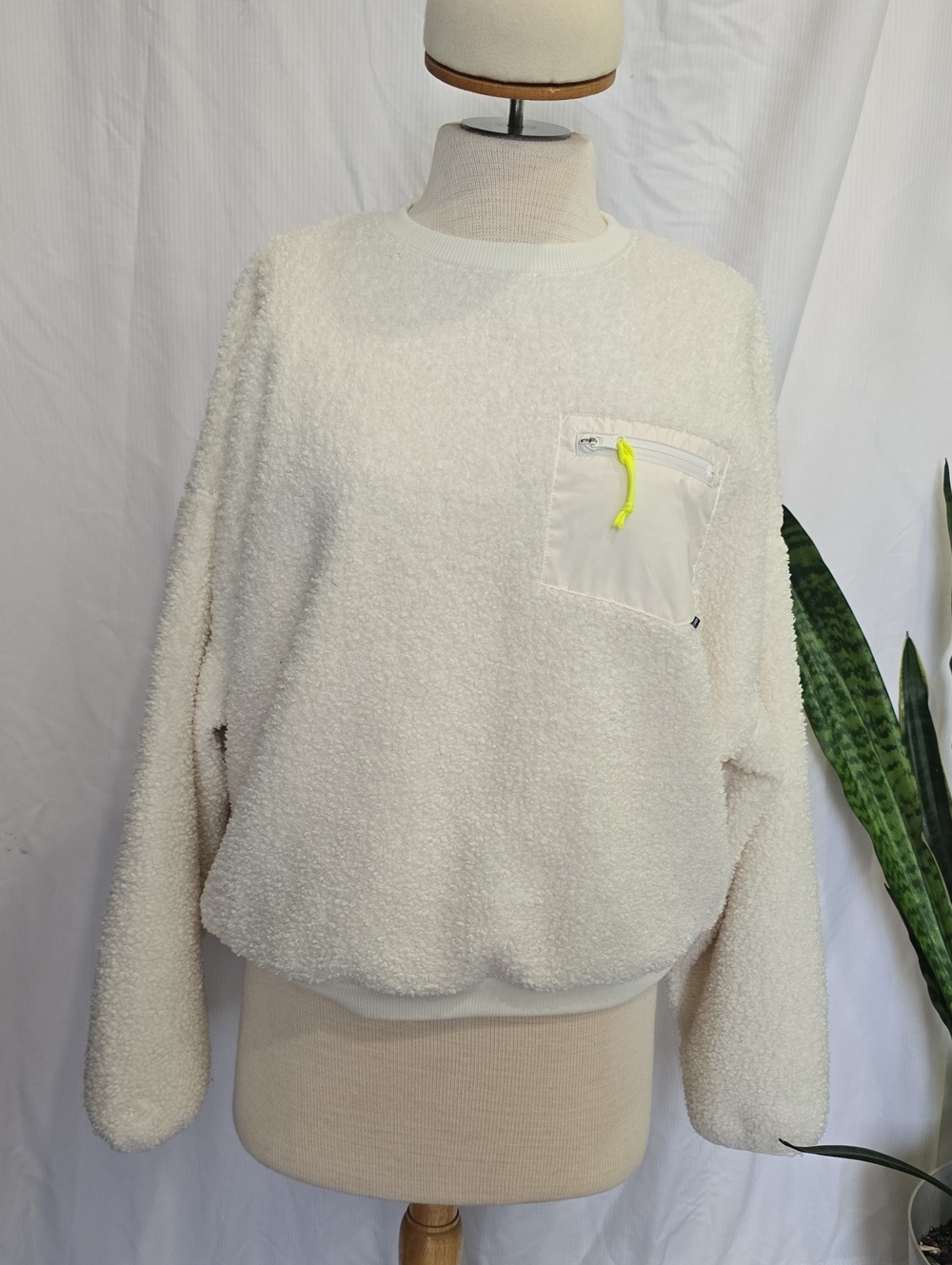 Cozy Cream Sherpa Pullover Sweater with Zipper Pocket